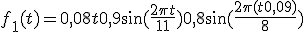 $$f_1(t) = 0,08t + 0,9\sin (\frac{2\pi t}{11}) + 0,8\sin (\frac{2\pi (t+0,09)}{8})$$