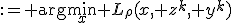 x^{k+1}&nbsp;:= \arg\min_x L_\rho(x, z^k, y^k)