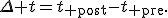 \Delta t=t_{\rm post}-t_{\rm pre}.