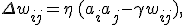 \Delta w_{ij} = \eta \, (a_i a_j - \gamma w_{ij}),