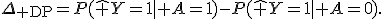 \Delta_{\rm DP}=P(\hat Y=1\mid A=1)-P(\hat Y=1\mid A=0).