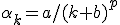 \alpha_k=a/(k+b)^p