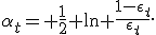 \alpha_t= \frac{1}{2} \ln \frac{1-\epsilon_t}{\epsilon_t}.