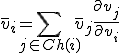 \bar{v}_i = \sum_{j \in Ch(i)} \bar{v}_j \frac{\partial v_j}{\partial v_i}