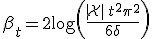 \beta_t = 2\log\!\left(\frac{|\mathcal{X}|\,t^2\pi^2}{6\delta}\right)