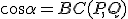 \cos\alpha = BC(P,Q)