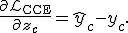 \frac{\partial \mathcal{L}_{\text{CCE}}}{\partial z_c} = \hat{y}_c - y_c.