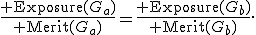 \frac{{\rm Exposure}(G_a)}{{\rm Merit}(G_a)}=\frac{{\rm Exposure}(G_b)}{{\rm Merit}(G_b)}.