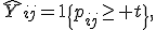 \hat{Y}_{ij}=\mathbf{1}\{p_{ij}\geq t\},