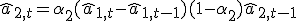 \hat{a}_{2, t} = \alpha_2 (\hat{a}_{1, t}-\hat{a}_{1, t-1})+(1-\alpha_2)\hat{a}_{2, t-1}