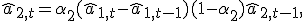 \hat{a}_{2, t} = \alpha_2 (\hat{a}_{1, t}-\hat{a}_{1, t-1})+(1-\alpha_2)\hat{a}_{2, t-1},