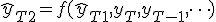 \hat{y}_{T+2} = f(\hat{y}_{T+1}, y_T, y_{T-1}, \dots)