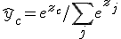 \hat{y}_c = e^{z_c} / \sum_j e^{z_j}