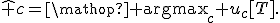 \hat c=\mathop{\rm argmax}_c u_c[T].