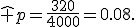 \hat p=\frac{320}{4000}=0.08.