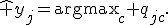 \hat y_j=\operatorname{\mathrm{argmax}}_c q_{jc}.