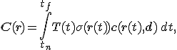 
\mathbf{C}(\mathbf{r})=
\int_{t_n}^{t_f}
T(t)\sigma(\mathbf{r}(t))
\mathbf{c}(\mathbf{r}(t),\mathbf{d})\,dt,
