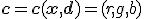 \mathbf{c}=\mathbf{c}(\mathbf{x},\mathbf{d})=(r,g,b)