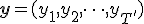 \mathbf{y} = (y_1, y_2, \dots, y_{T'})