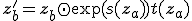 \mathbf{z}'_b = \mathbf{z}_b \odot \exp(s(\mathbf{z}_a)) + t(\mathbf{z}_a)
