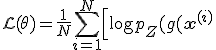 \mathcal{L}(\theta) = \frac{1}{N} \sum_{i=1}^N \left[ \log p_Z(g(\mathbf{x}^{(i)}; \theta)) + \log \left| \det \mathbf{J}_g(\mathbf{x}^{(i)}; \theta) \right| \right] \to \max_\theta.