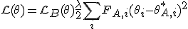 
\mathcal{L}(\theta) = \mathcal{L}_B(\theta) + \frac{\lambda}{2} \sum_i F_{A,i} (\theta_i - \theta_{A,i}^*)^2
