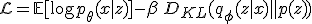 \mathcal{L} = \mathbb{E}[\log p_\theta(x|z)] - \beta \, D_{KL}(q_\phi(z|x) \parallel p(z))
