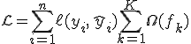 \mathcal{L} = \sum_{i=1}^{n} \ell(y_i,\, \hat{y}_i) + \sum_{k=1}^{K} \Omega(f_k)