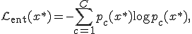 \mathcal{L}_{\text{ent}}(x^*) = -\sum_{c=1}^C p_c(x^*) \log p_c(x^*),