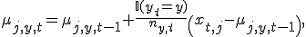 
\mu_{j,y,t}=
\mu_{j,y,t-1}
+
\frac{\mathbb{I}(y_t=y)}{n_{y,t}}
\left(x_{t,j}-\mu_{j,y,t-1}\right),
