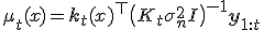 \mu_t(x) = \mathbf{k}_t(x)^\top \big(K_t + \sigma_n^2 I\big)^{-1} \mathbf{y}_{1:t}
