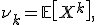 \nu_k = \mathbb{E}\left[X^k\right],