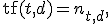 
\operatorname{tf}(t,d)=n_{t,d},
