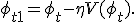 \phi_{t+1} = \phi_t - \eta V(\phi_t).