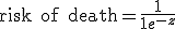 \text{risk of death} = \frac{1}{1+e^{-z}}