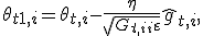 \theta_{t+1,i} = \theta_{t,i} - \frac{\eta}{\sqrt{G_{t,ii} + \varepsilon}} \hat{g}_{t,i},