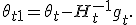 \theta_{t+1} = \theta_t - H_t^{-1} g_t.