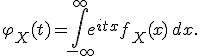 \varphi_X(t) = \int_{-\infty}^{\infty} e^{itx} f_X(x)\, dx.