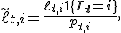 \widetilde\ell_{t,i}=\frac{\ell_{t,i}\mathbf1\{I_t=i\}}{p_{t,i}},