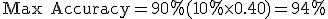 {\text{Max Accuracy}} = 90\% + (10\% \times 0.40) = 94\%