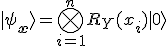|\psi_{\mathbf{x}}\rangle = \bigotimes_{i=1}^n R_Y(x_i) |0\rangle