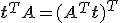  \mathbf{t}^T A = (A^T \mathbf{t})^T 