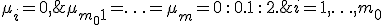  \mu_i = 0,  \; i=1,\ldots,m_0; \;\; \mu_{m_0+1}=\ldots=\mu_{m} = 0\,:\,0.1\,:\,2.