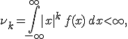  \nu_k = \int\limits_{-\infty}^{\infty} |x|^k\, f(x)\, dx<{+\infty} ,