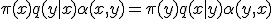  \pi(x) q(y \mid x) \alpha(x, y) = \pi(y) q(x \mid y) \alpha(y, x) 