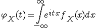  \varphi_X(t) = \int_{-\infty}^{\infty} e^{itx} f_X(x) dx 