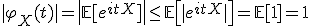  |\varphi_X(t)| = \left| \mathbb{E}[e^{itX}] \right| \le \mathbb{E}\left[ |e^{itX}| \right] = \mathbb{E}[1] = 1 