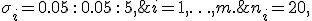   \sigma_i=0.05\,:\,0.05\,:\,5, \; n_i=20, \; i=1,\ldots,m. 