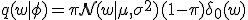  q(w | \phi) = \pi \mathcal{N}(w | \mu, \sigma^2) + (1 - \pi) \delta_0(w) 