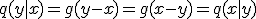  q(y \mid x) = g(y - x) = g(x - y) = q(x \mid y) 